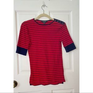 Lauren Ralph Lauren Red & Blue Stripe Top Size S